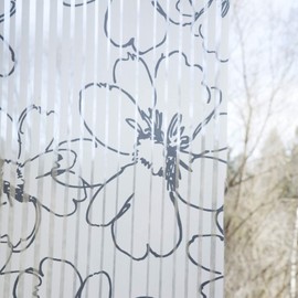 Fabric Sold by the Metre - Fine Curtain Fabric (Floral Stripes White)