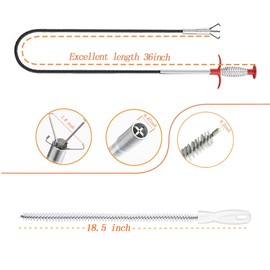 Walsunte 36inch Drain Snake Hair Clog Remover-Drain Auger Hair Catcher & Cleaning Brush-Sink Drain Cleaner Tool for Kitchen,Bathroom,Sewer,Bathtubs,Sunroof and Dryer Vent (36inch)