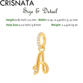 Complete Initial A-Z 26 Letter Dangle Charms, 18k Yellow Gold 925 Sterling Silver Dangle CZ Stone Alphabet Beads, Fits European Bracelet Necklace, Gift for Mother/Father/Daughter/Son, Sterling Silver
