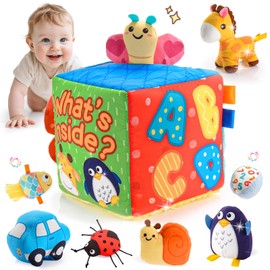 ZapWhiz Baby Toys 6-12 Months, Mystery Montessori Sensory Soft Box Toy with 8 Stuffed Animals for 6 7 8 9 10 12 Month Old Babies Girl Boy Gifts Learning Busy Boxes Birthday for Infant & Toddler