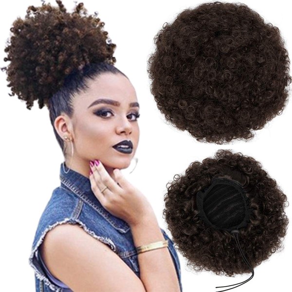 Synthetic Afro Puff Drawstring Bun Ponytail Short Curly Bun Hairpiece Updo Hair Extension Clip in Bun Ponytail Extensions Medium Size