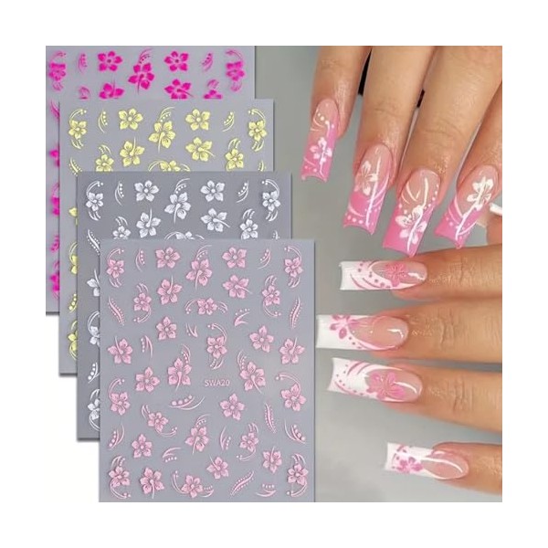 Irikdescia Pegatinas de Uñas 3D con Flores Hibiscus – Set