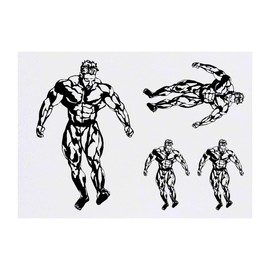 4 x 'Body Builder ' Temporary Tattoos - Water Resistant, Skin-Safe, Non-Toxic Transfers, Mixed Sizes (TO00069254)
