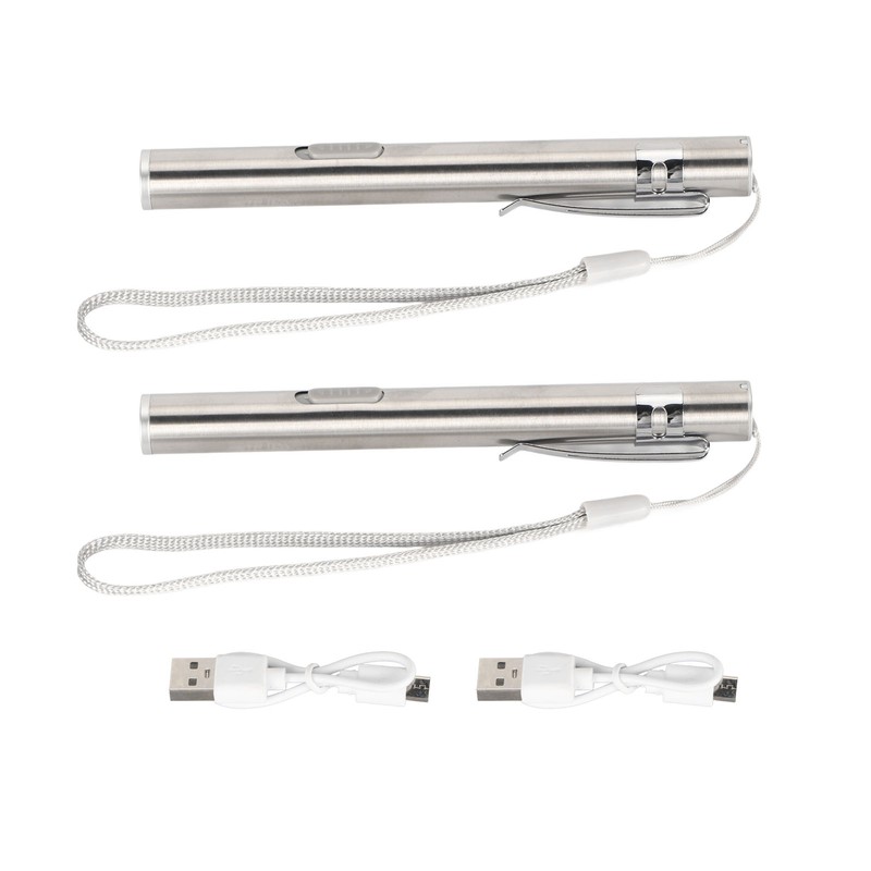 2Pcs Mini Flashlight Pocket Clip Stainless Steel ABS Rechargeable 600mAh