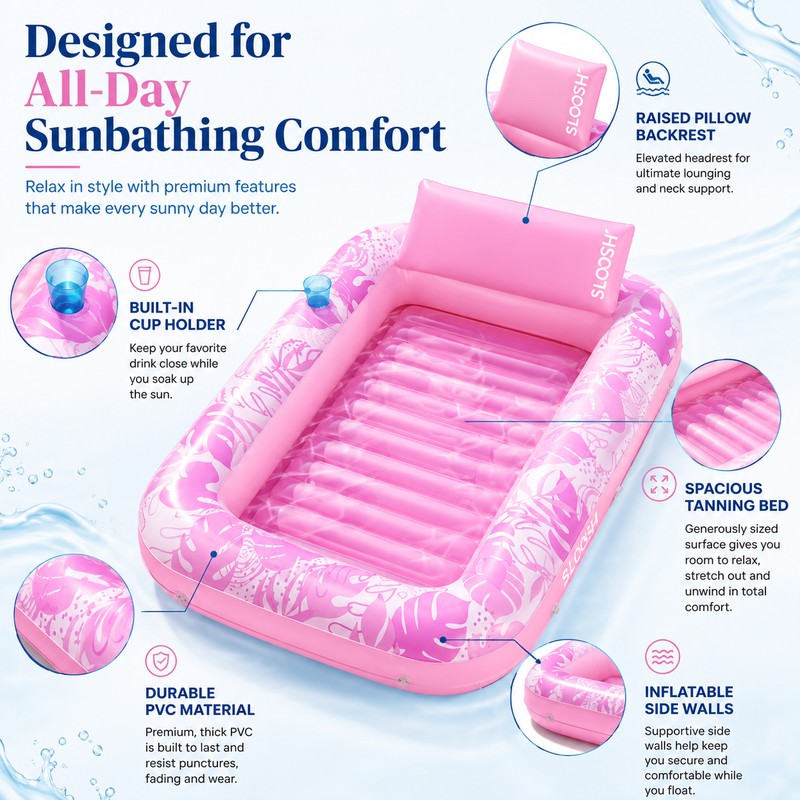 JOYFY Inflatable Tanning Pool Lounger for Adults – 70" x