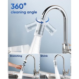 Tap Extension, 360 Degree Rotating Tap Attachment, 3 Adjustable Modes Tap Attachment Swivelling, Aerators for Taps Kitchen and Taps Bathroom Grey