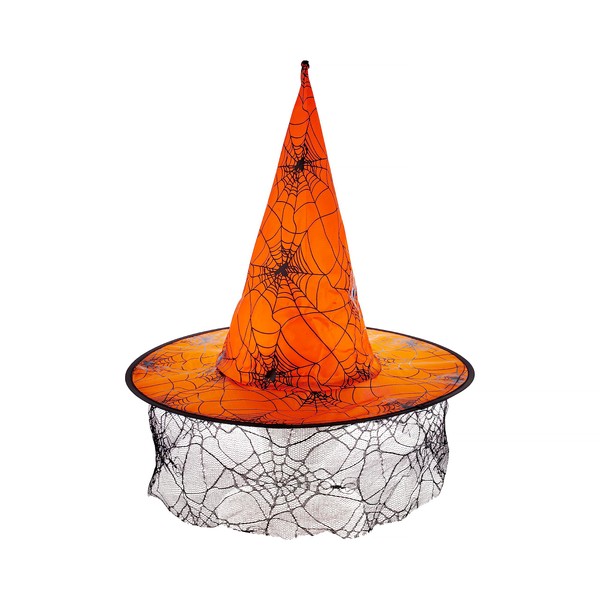 LUX ACCESSORIES Orange with Black Spiders & Webs Witch's Hat