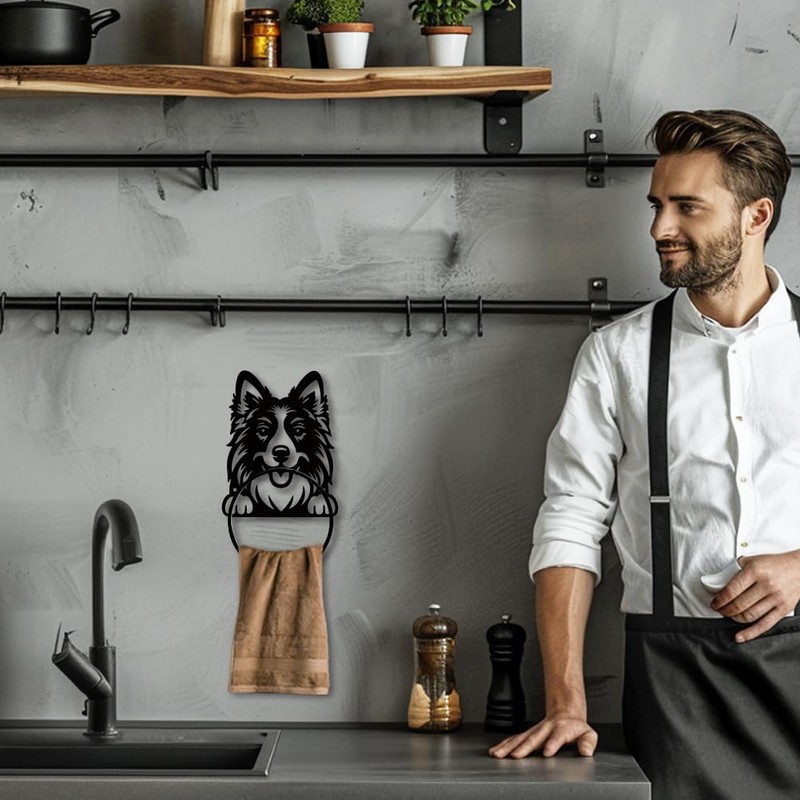 MAYJOYDIY Dog Metal Towel Ring Cute Shepherd Dog Towel Holder