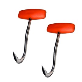 Cutlery Mania Stainless Steel Meat Hooks | Orange Plastic Handle | 2-Pack | Heavy Duty T-Shaped Butcher Hooks for Meat Processing (5 inch)
