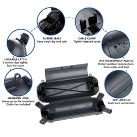 4 Pack Small Outdoor Extension Cord Cover, IP44 Waterproof Box and Safety Housing Case, Ideal to Protect Outdoor Plugs, Electrical Connections, Holiday Decoration Lights, Gray