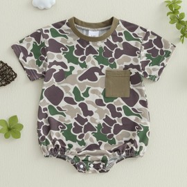 Kavousa Baby Boy Clothes Summer Baby Boy Bubble Romper Short Sleeve Jumpsuit One Piece Outfit Newborn Infant Clothing (Camo Army Green, 0-3 Months)