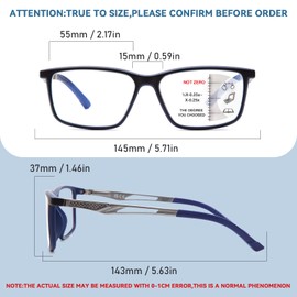 JO Progressive Multifocus Reading Glasses Unisex Progressive Reader Ultra-light Material (Blue, 1.75, x)
