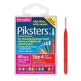 Piksters Interdental Brushes (40 Pack, Size 4 (Red))