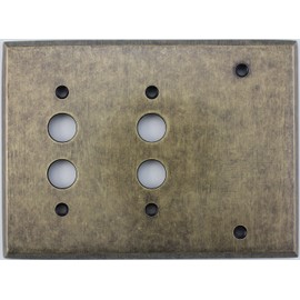 Aged Antique Brass 3 Gang Combination Switch Plate - 2 Push Button Light Switch Openings 1 Blank