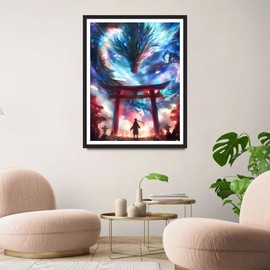 QINRUBB DIY Fantasy Dragon Diamond Painting Pictures Beginners, 5D Torii Door Diamond Painting Adults, Round Full Drill Dreamland Diamond Art Kits Cross Stitch Cartoon Home Wall Decor 30 x 40 cm