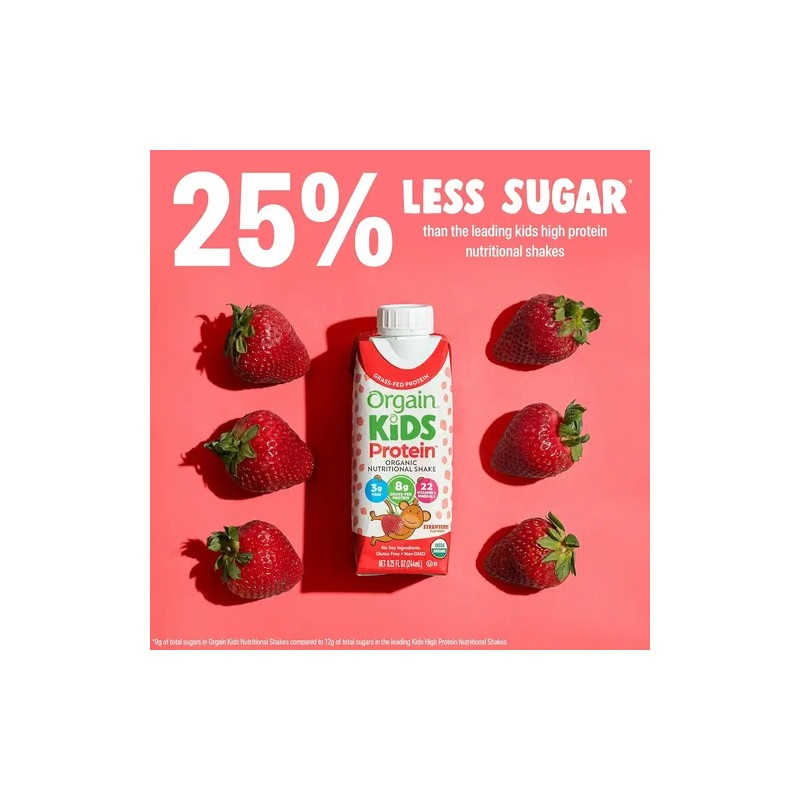 Orgain Kids Proteina Sabor Fresa Para Niño 3pack 244ml