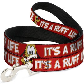 Buckle-Down Dog Leash Pluto 2 Pose Its A Ruff Life Red Yellow White Available in Different Lengths and Widths for Small Medium Large Dogs and Cats