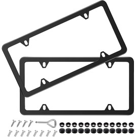 ELECTRIC CHOICE Marco de Matrícula, Porta Placas para Auto 2Pack，4 Agujeros Porta Placas para Auto de Acero Inoxidable，Marco para Matrícula De Coche con Tapas de Tornillos, Universal, Negro