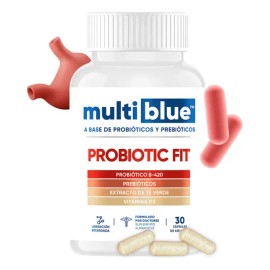 Multiblue - Probioticos Prebioticos Y Vitamina D3 - 30 Caps Sabor Té Verde                                                                            