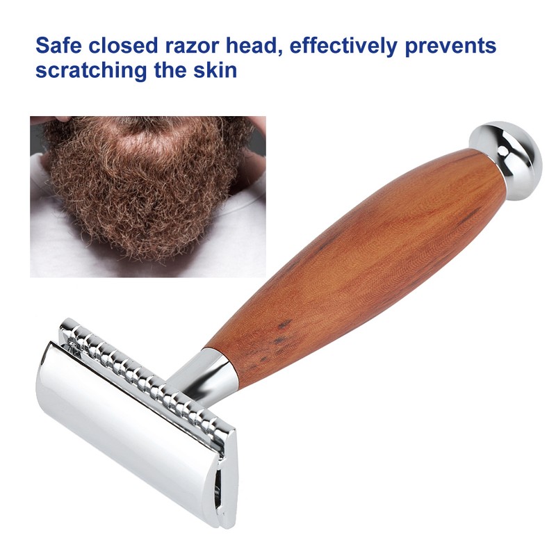 Men's Classic Double Blade Safety Shaving Razor Manual Wood Handle