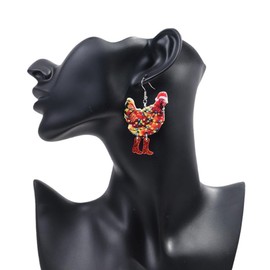 Acrylic Rooster Chicken Earrings Funny christmas chicken Dangle earrings Farm Boots Chicken Hen Dangle Earrings for Women (red)