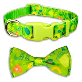 St. Patrick's Day Dog Collar with Detachable Bow Tie Festive Green Irish Design Durable and Stylish Pet Accessory for Large Medium Small Dogs