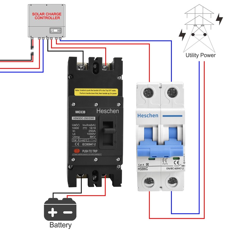 Heschen DC Molded Case Circuit Breaker MCCB, 2 Poles, DC1000V