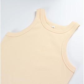 Artfish Women's Sleeveless Full Length Ribbed Fitted Racerback Workout Crew High Neck Basic Tank Top (Beige Apricot, M)
