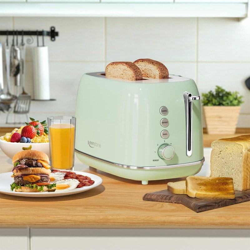 2 Slice Stainless Steel Toaster Retro with 6 Bread Shade