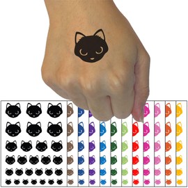 Simple Cat Head Icon Temporary Tattoo Water Resistant Fake Body Art Set Collection - Dark Green (One Sheet)