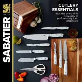Sabatier Acacia Forged Triple Rivet Edgekeeper Knife Block Set, 15-Piece, White