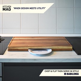 XXL Acacia Wood Cutting Board for Meat, Cheese, Charcuterie Board (ExtraThick 1.6"). Premium Quality Butcher Block. Heavy Duty Edge Grain Chopping Board with Handle (Oil bottle & Plate included)