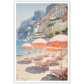 Quark Vintage Amalfi Coast Scenery Wall Art Retro Italy Beach Landscape Painting Summer Coastal Aesthetic Wall Art Colorful Nature House Prints For Living Room Home Gallery Decor 12x16in Unframed