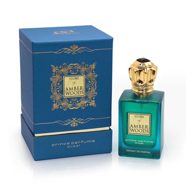 The Story of Amber Woods by Prince Parfums Dubai - 3.4 Ounces Exquisite Men's Extrait de Parfum - Rich, Luxurious Scent of Amber, Cedar, Vetiver for the Modern Man - Depth, Warmth & Mastery