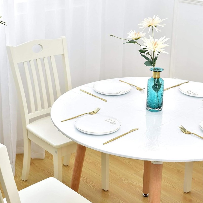 Srvauyea 90-110CM Round Table Cloth,Round Transparent Elastic, Edged Tablecloth, Waterproof
