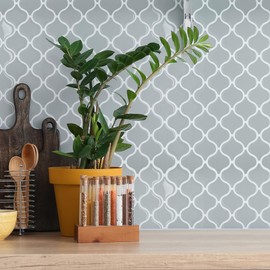 Dream Sticker MOR-N04 Mosaic Tile Stickers for Rentals (Use with Master), Waterproof, Heat Resistant, 248°F (120°C), Kitchen, Washroom, Wallpaper, Remake Sheet, DIY, Moroccan, Large, 10.6 x 10.6 inches (27 x 27 cm), Gray x White, 1 Sheet)