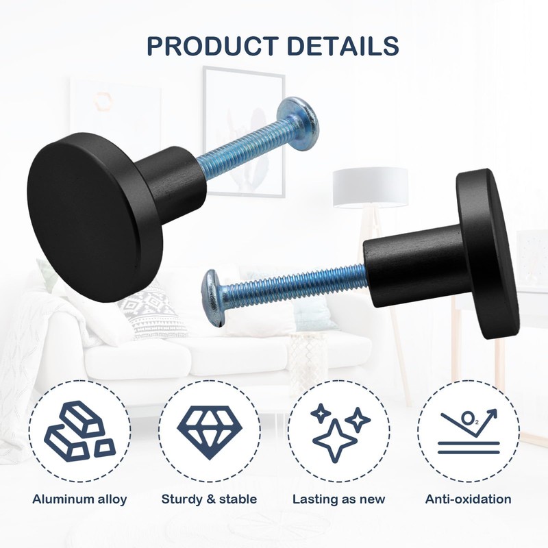 AUTUUCKEE 4 Pcs Black Drawer Knobs, Black Cupboard Knobs Aluminium