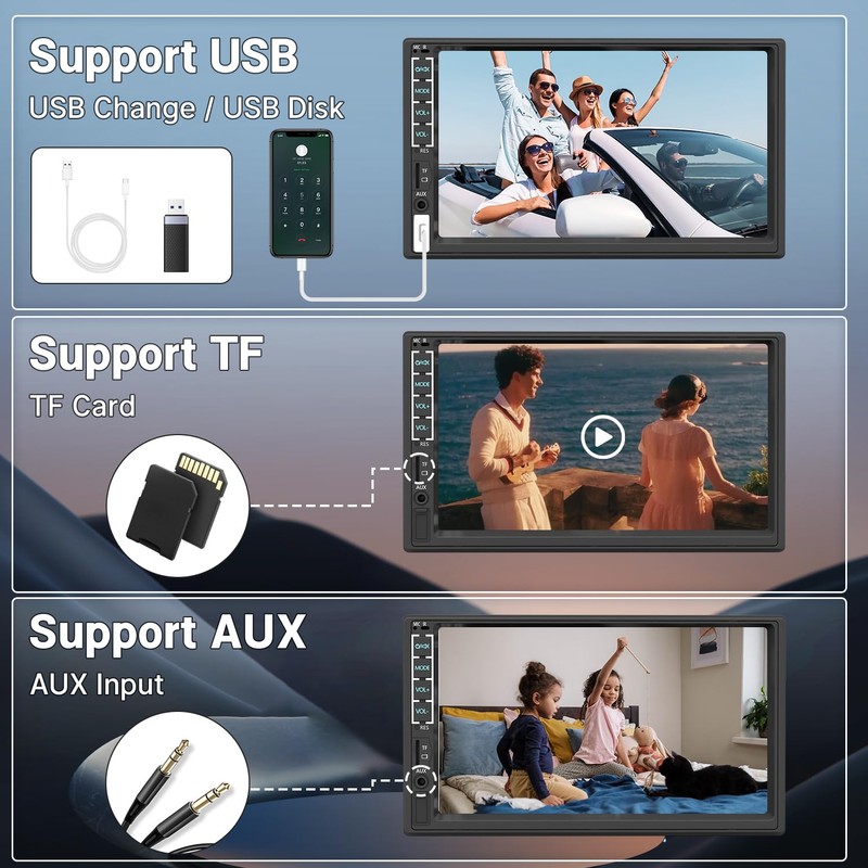 Leadfan Double Din Car Stereo with Dash Cam&Camera, Apple Carplay&Android