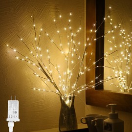 Rivokeer Lighted Birch Branches 34IN 180 LED with Timer, Artificial Tree Branches with Warm White Fairy Lights for Christmas Holiday Home Decoration, Plug in