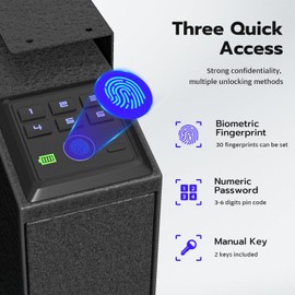 Biometric Gun Safe for Handgun - Quick Access Fingerprint & PIN Code Pistol Safe, Mounted Home & Vehicle Security Box with Silent Mode for Nightstand, Desk, Car Storage