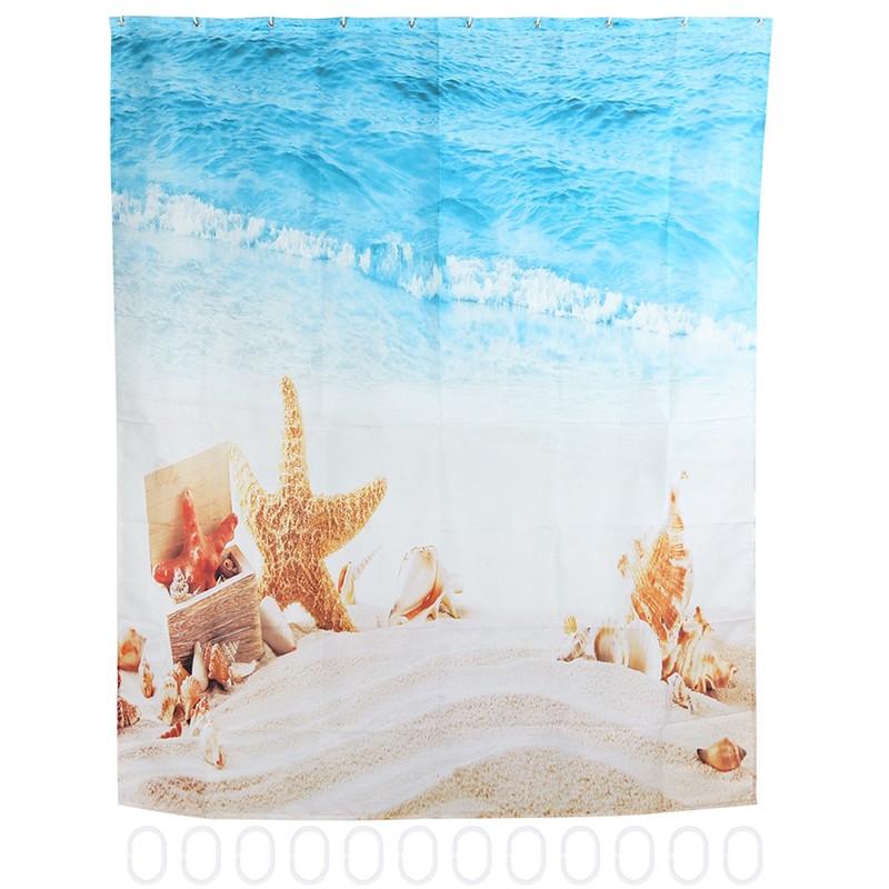 Beautiful Beach Scenery Shower Curtain Waterproof Mildew Proof Print Bath