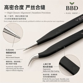 BBD Precision Tweezers Curved Tip Straight Tip Stainless Steel Nail Art Rhinestone Tweezer Anti Static Matte Grip Professional Nail Decoration Tool Pinset Kuku Hujung Bengkok Hujung Lurus Keluli Tahan Karat Alat Seni Kuku DIY Salon