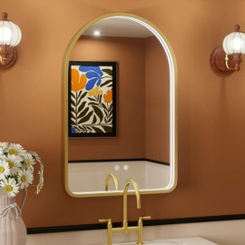 JSneijder 20x30 Inch Arched LED Bathroom Mirror with Lights, Adjustable 3000K/4500K/6000K, Wall Mounted Gold Frame Lighted Bathroom Vanity Mirror, Anti-Fog, Dimmable, Memory Function