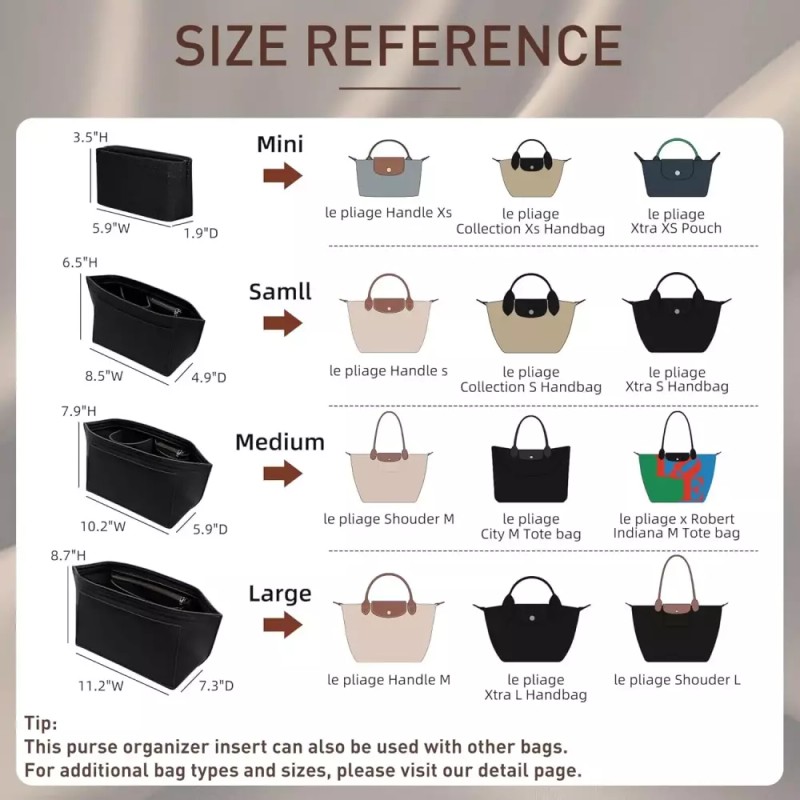 Longchamp 독소 롱샴 오거나이저 인서트 미디엄 펠트백 컵 홀더 포함