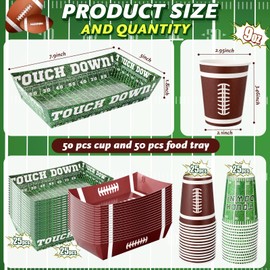 LemonRoad 100 Pcs Football Party Supplies Kit Include Disposable Football Paper Food Trays Serving Boats and Paper Cups for Tailgate Events Sport Theme Birthday Decorations