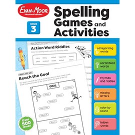 Evan-Moor Spelling Games and Activities, Grade 3 - Classroom Resource, Reproducible Worksheets, Teaching Edition, Spelling Strategies, Word Study Skills