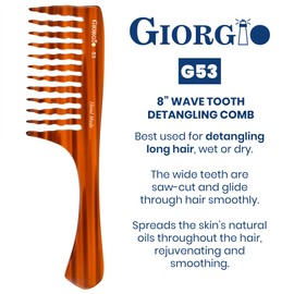 Giorgio G53 Wide Tooth Comb for Curly Hair Detangler, Wide Tooth Combs for Women with Thick Hair, Large Tooth Comb For Wet Hair and Dry, Handmade Rake Comb Detangler Saw-Cut and Hand Polished (8")
