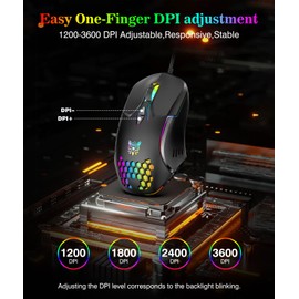 Wired PC Gaming Mouse: High Precision Sensor,RGB Backlit, Adjustable DPI, 7 Buttons Programmable,Ergonomic mice for Office & Gaming on Windows/Mac/Linux/Chrome-Black