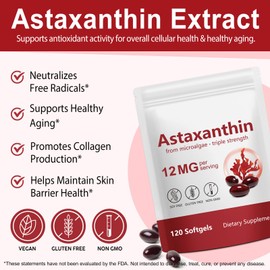 Astaxanthin 12mg, 120 Softgels, (2Pack)Premium Astaxanthin Antioxidant Supplements with Antioxidant Activity, Supports Eye, Skin, Joint & Immune System Health, Fresh Microalgae Source, Non-GMO