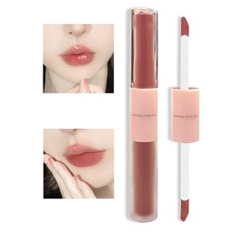 Brillo de Labios 2 en 1 con Espejo Doble y Mate, Brillo de Labios Hidratante con Aceite Esencial, Tinte de Labios Brillante con Brillo Líquido, Labios Hidratados y de Aspecto Más Lleno (2#, M)